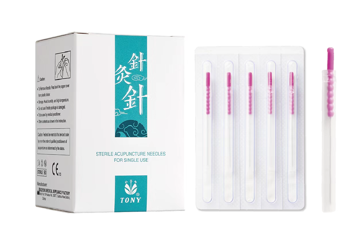 Silicone Coated Acupuncture Needles with Plastic Handles, (With a Guide Tube)