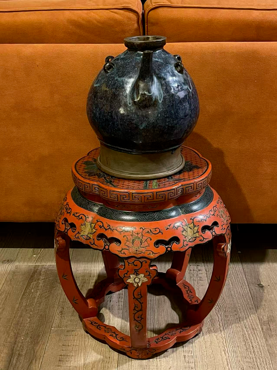 清代炉钧釉紫砂四耳丁酒支